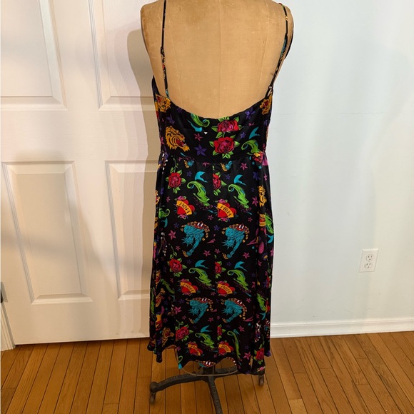 Betsey Johnson Vibrant Tattoo Print Silk Midi Dress - Picture 2 of 5